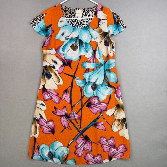 Chicos Dress Womens 000 Orange Floral Leopard Reversible Coastal Resort Vacation - Picture 6 of 13
